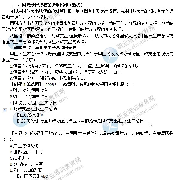 2014年中級經(jīng)濟師財政稅收精講：財政支出規(guī)模的衡量指標