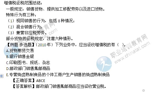 2014年中級經(jīng)濟師考試財政稅收精講：增值稅的征稅范圍