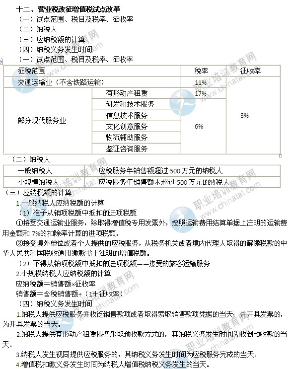 2014年中級經(jīng)濟(jì)師考試財政稅收精講：營業(yè)稅改征增值稅試點改革