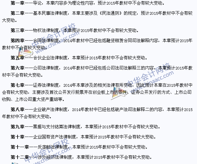 2015年注冊會計師考試《經(jīng)濟法》教材變化預測