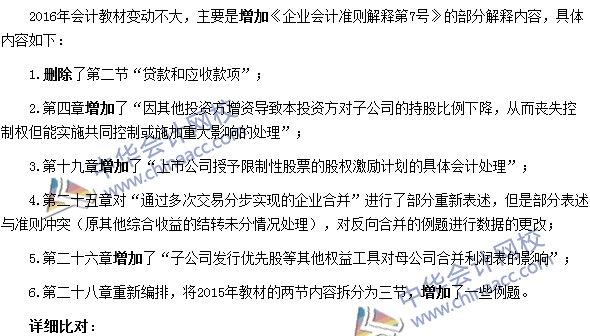 2016年注冊會(huì)計(jì)師考試《會(huì)計(jì)》新舊教材變化對比