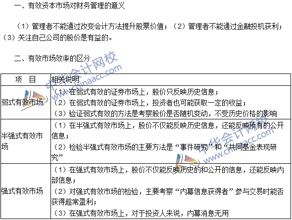 2016注冊會計(jì)師《財(cái)務(wù)成本管理》高頻考點(diǎn)：資本市場效率
