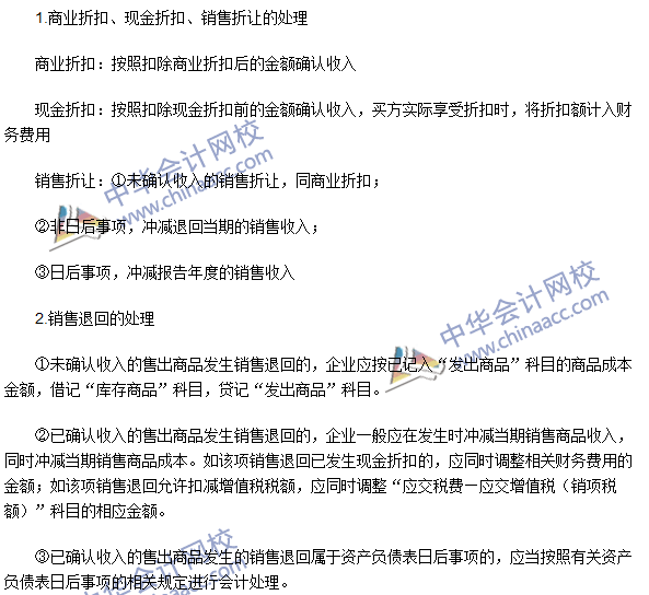 注會會計考點：商業(yè)折扣、現(xiàn)金折扣、銷售折讓和銷售退回的處理