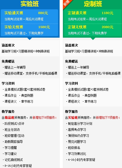 經(jīng)濟(jì)師實(shí)驗(yàn)班、定制班班次對比
