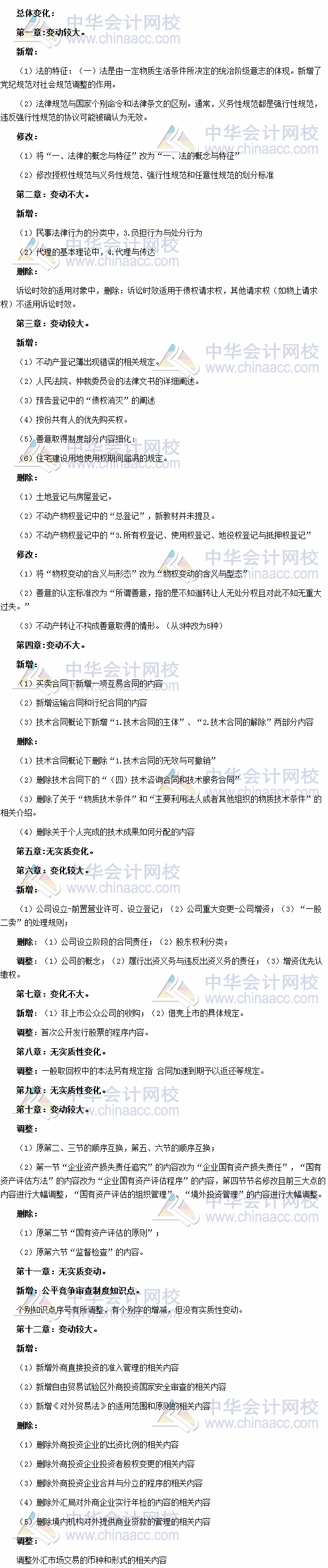 2017年注會考試《經濟法》新教材總體變化情況