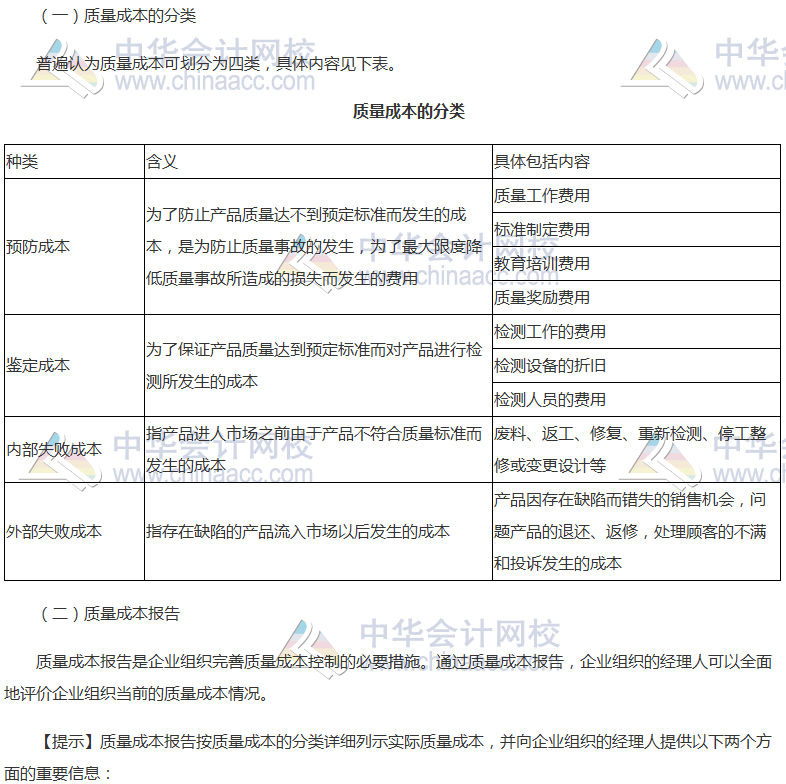 《財管》高頻考點(diǎn)：質(zhì)量成本報告
