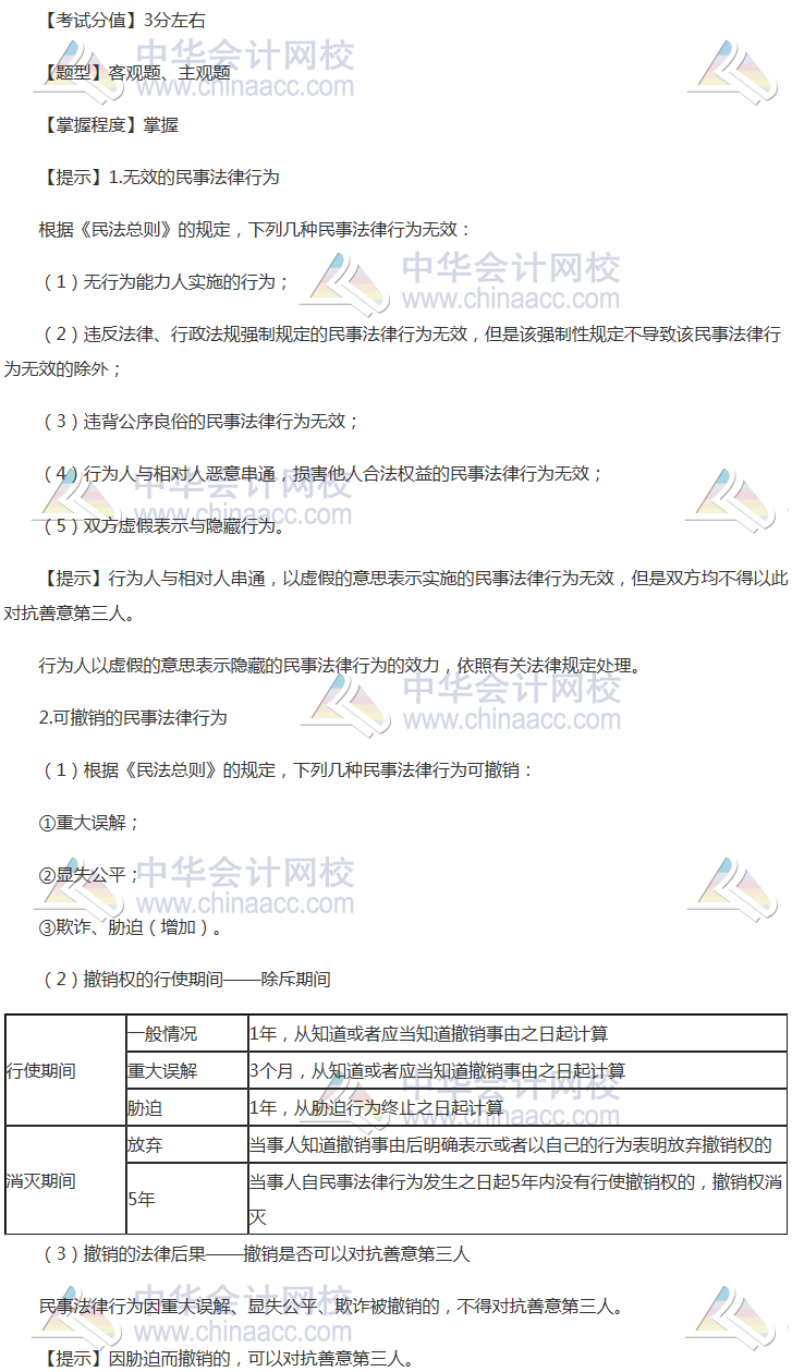 注會《經濟法》穩(wěn)拿20分系列知識點二：民事法律行為的效力